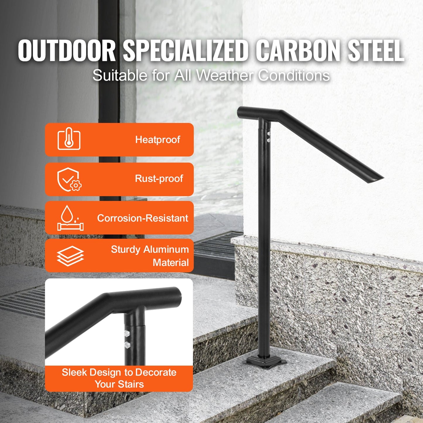 1-3 Step Handrail Railing for Steps Steel 150 kg Capacity with Screw Kit - Image 3