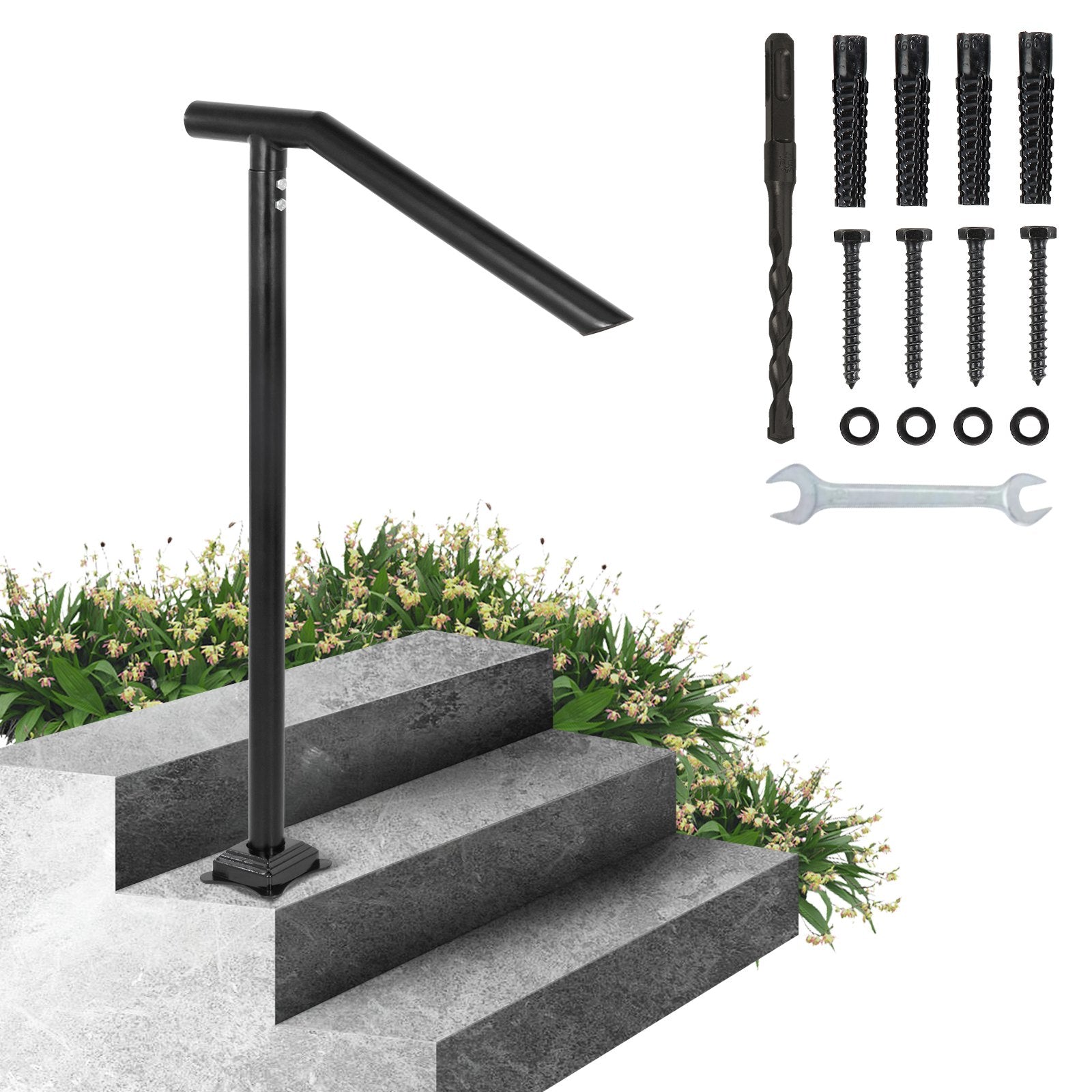 1-3 Step Handrail Railing for Steps Steel 150 kg Capacity with Screw Kit - Image 9
