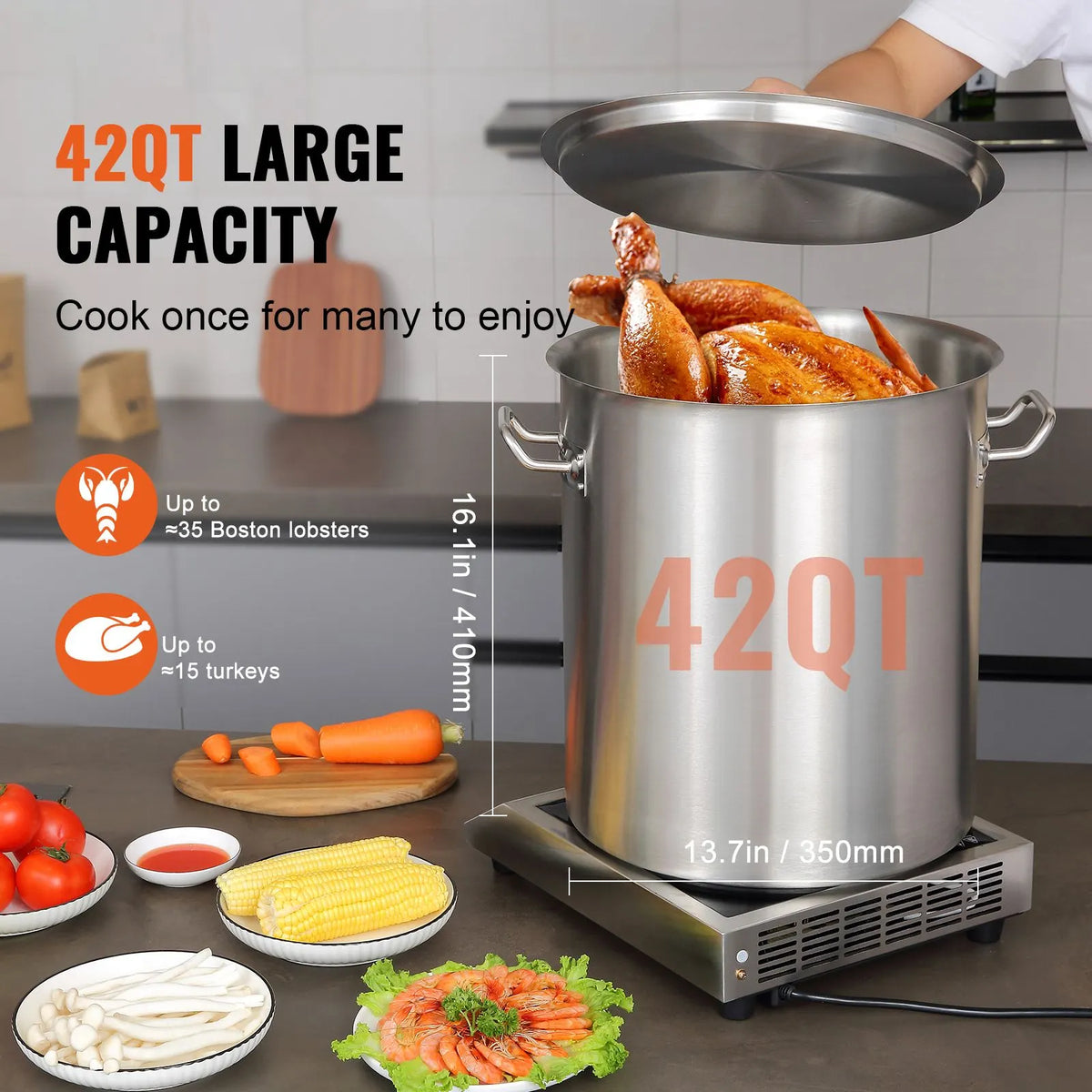 Stainless Steel Stockpot, 42 Quart Large Cooking Pots, Multipurpose Cookware Sauce Pot with Lid & Handle, Heavy Duty Commercial Grade Stock Pot, Sanding Treatment, for Large Groups Events Silver - Image 2