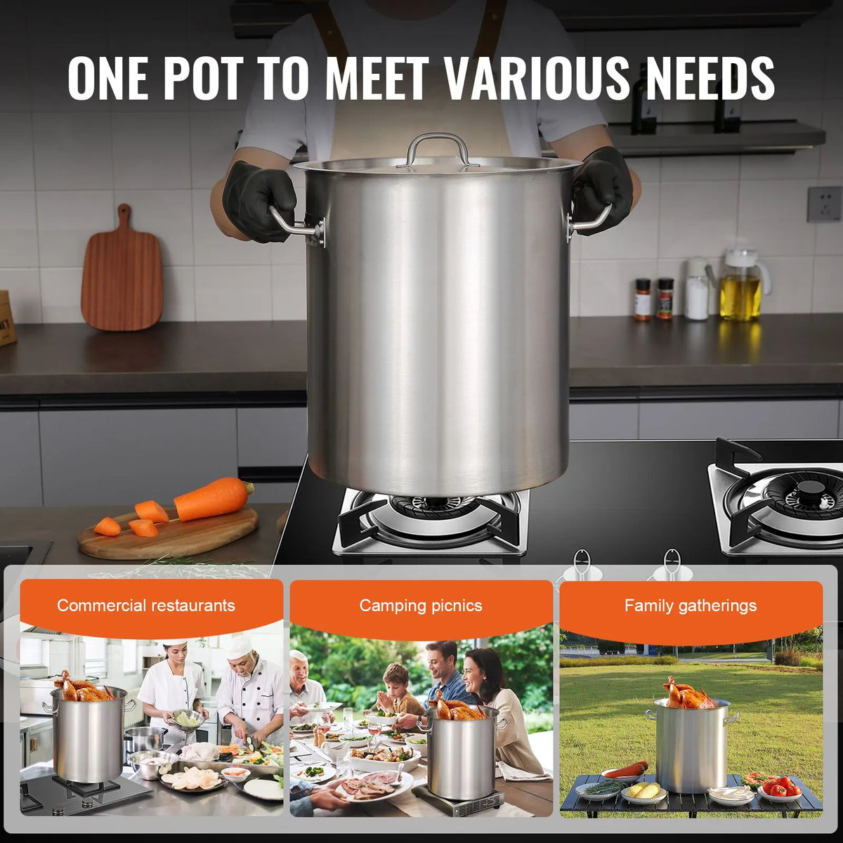 Stainless Steel Stockpot, 42 Quart Large Cooking Pots, Multipurpose Cookware Sauce Pot with Lid & Handle, Heavy Duty Commercial Grade Stock Pot, Sanding Treatment, for Large Groups Events Silver - Image 6