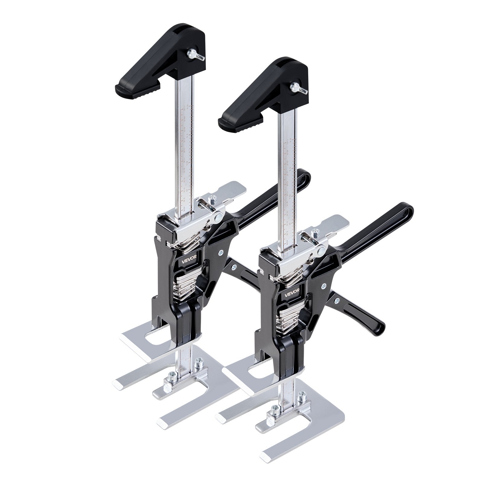 Labor Saving Arm Jack, 2 PCS 200 kg Bearing Capacity, Lifting up to 235 mm, Metal Hand Lifting Jack Tool with Magnetic Level, 2 Adjustment Modes, for Door, Window, Furniture, Woodworking, Black