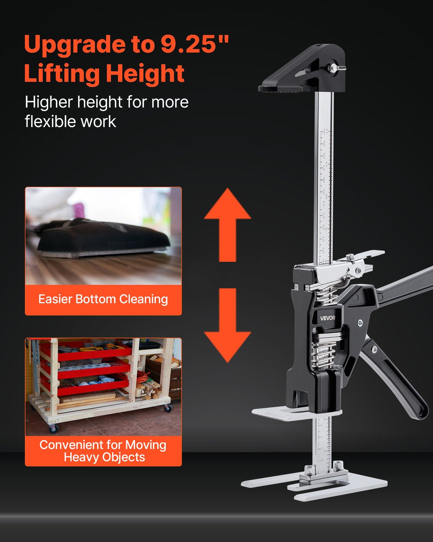 Labor Saving Arm Jack, 2 PCS 200 kg Bearing Capacity, Lifting up to 235 mm, Metal Hand Lifting Jack Tool with Magnetic Level, 2 Adjustment Modes, for Door, Window, Furniture, Woodworking, Black - Image 2