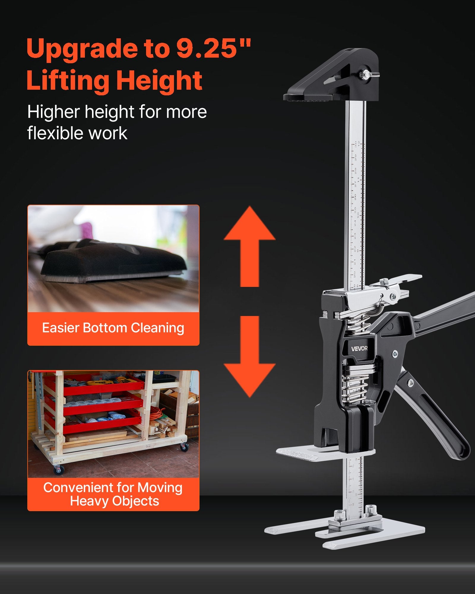 Labor Saving Arm Jack, 2 PCS 200 kg Bearing Capacity, Lifting up to 235 mm, Metal Hand Lifting Jack Tool with Magnetic Level, 2 Adjustment Modes, for Door, Window, Furniture, Woodworking, Black - Image 2