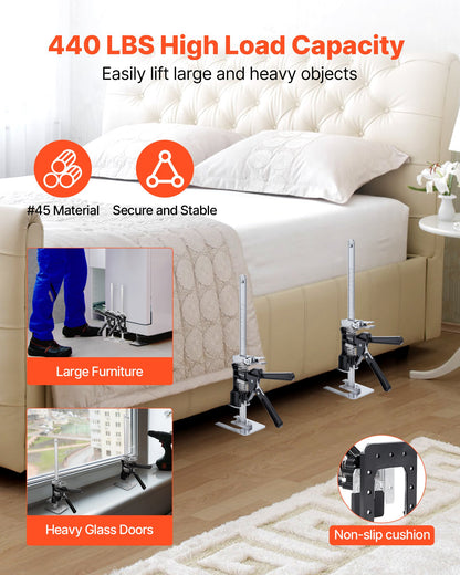 Labor Saving Arm Jack, 2 PCS 200 kg Bearing Capacity, Lifting up to 235 mm, Metal Hand Lifting Jack Tool with Magnetic Level, 2 Adjustment Modes, for Door, Window, Furniture, Woodworking, Black - Image 3
