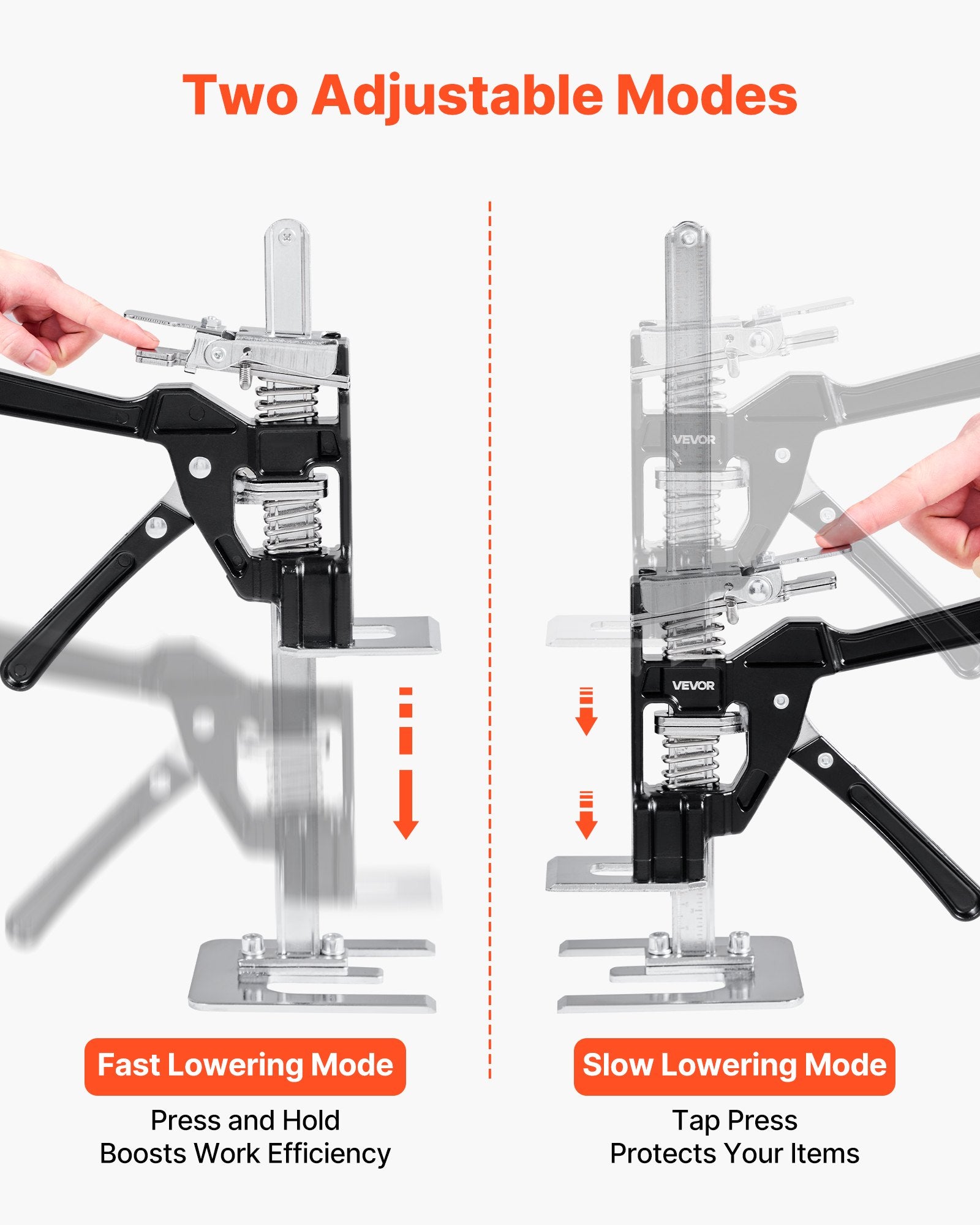 Labor Saving Arm Jack, 2 PCS 200 kg Bearing Capacity, Lifting up to 235 mm, Metal Hand Lifting Jack Tool with Magnetic Level, 2 Adjustment Modes, for Door, Window, Furniture, Woodworking, Black - Image 4