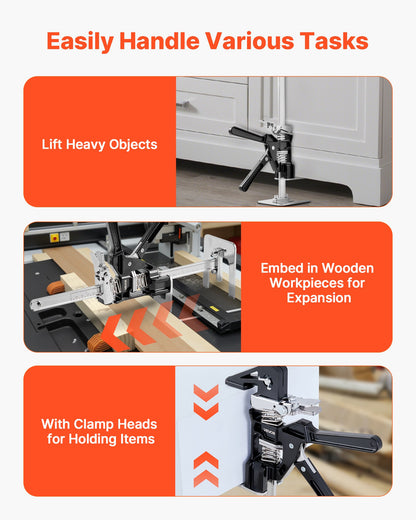 Labor Saving Arm Jack, 2 PCS 200 kg Bearing Capacity, Lifting up to 235 mm, Metal Hand Lifting Jack Tool with Magnetic Level, 2 Adjustment Modes, for Door, Window, Furniture, Woodworking, Black - Image 5
