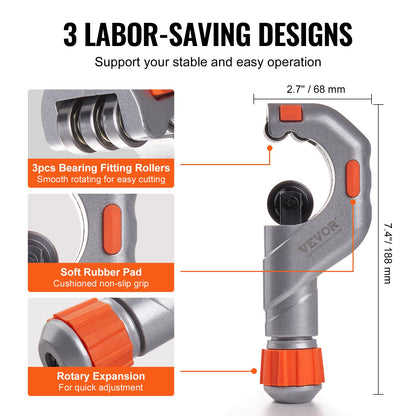 3PCS Tubing Cutter Set, 3/16"-2" O.D. Copper Pipe Cutter, 1/8"-7/8" O.D. Mini Tube Cutter and Deburring Tool, Heavy Duty Pipe Cutter Set for Copper, Aluminum, Stainless Steel, Plastic Pipes - Image 3