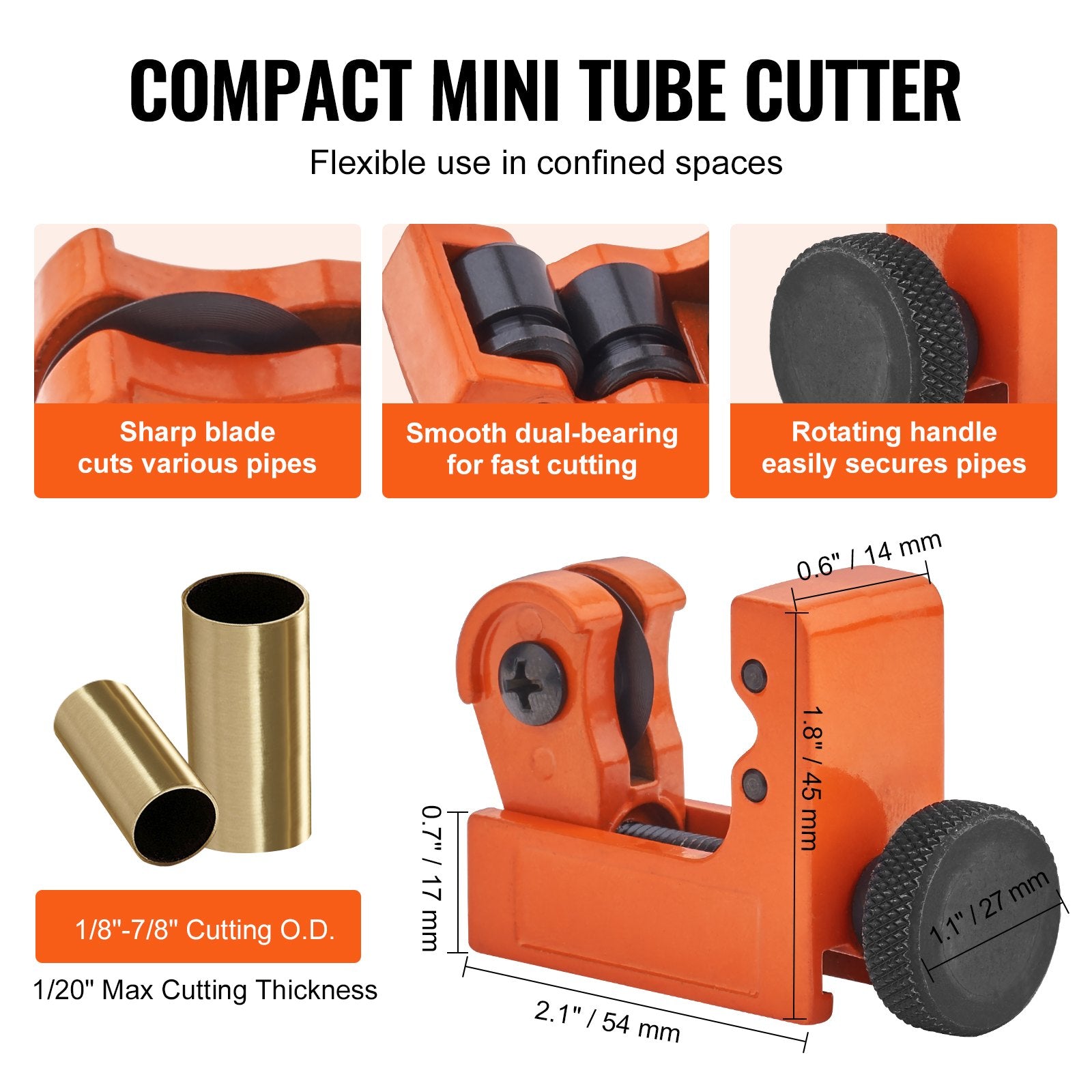3PCS Tubing Cutter Set, 3/16"-2" O.D. Copper Pipe Cutter, 1/8"-7/8" O.D. Mini Tube Cutter and Deburring Tool, Heavy Duty Pipe Cutter Set for Copper, Aluminum, Stainless Steel, Plastic Pipes - Image 5