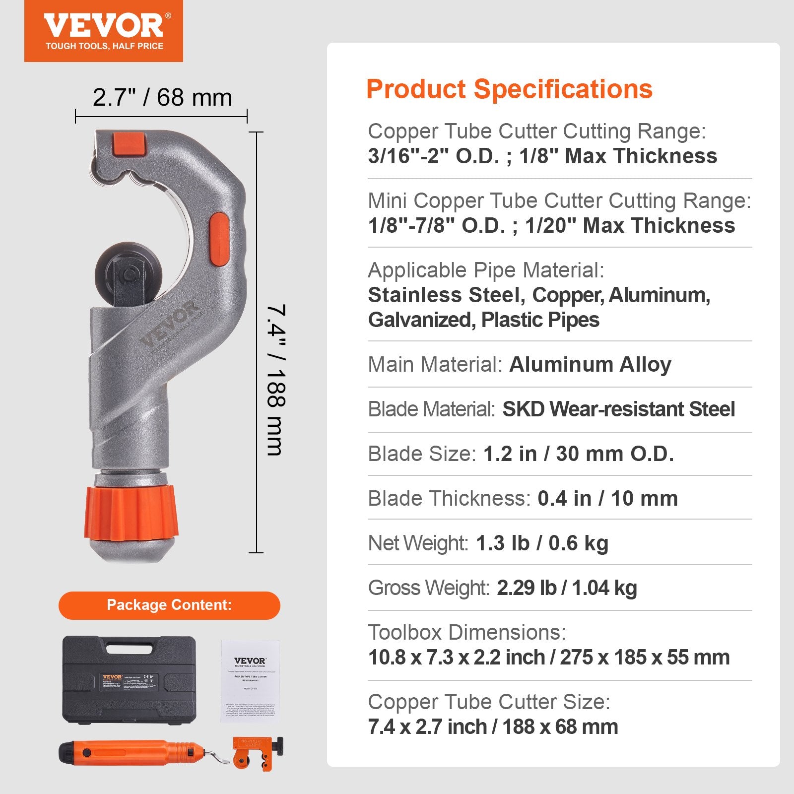 3PCS Tubing Cutter Set, 3/16"-2" O.D. Copper Pipe Cutter, 1/8"-7/8" O.D. Mini Tube Cutter and Deburring Tool, Heavy Duty Pipe Cutter Set for Copper, Aluminum, Stainless Steel, Plastic Pipes - Image 7