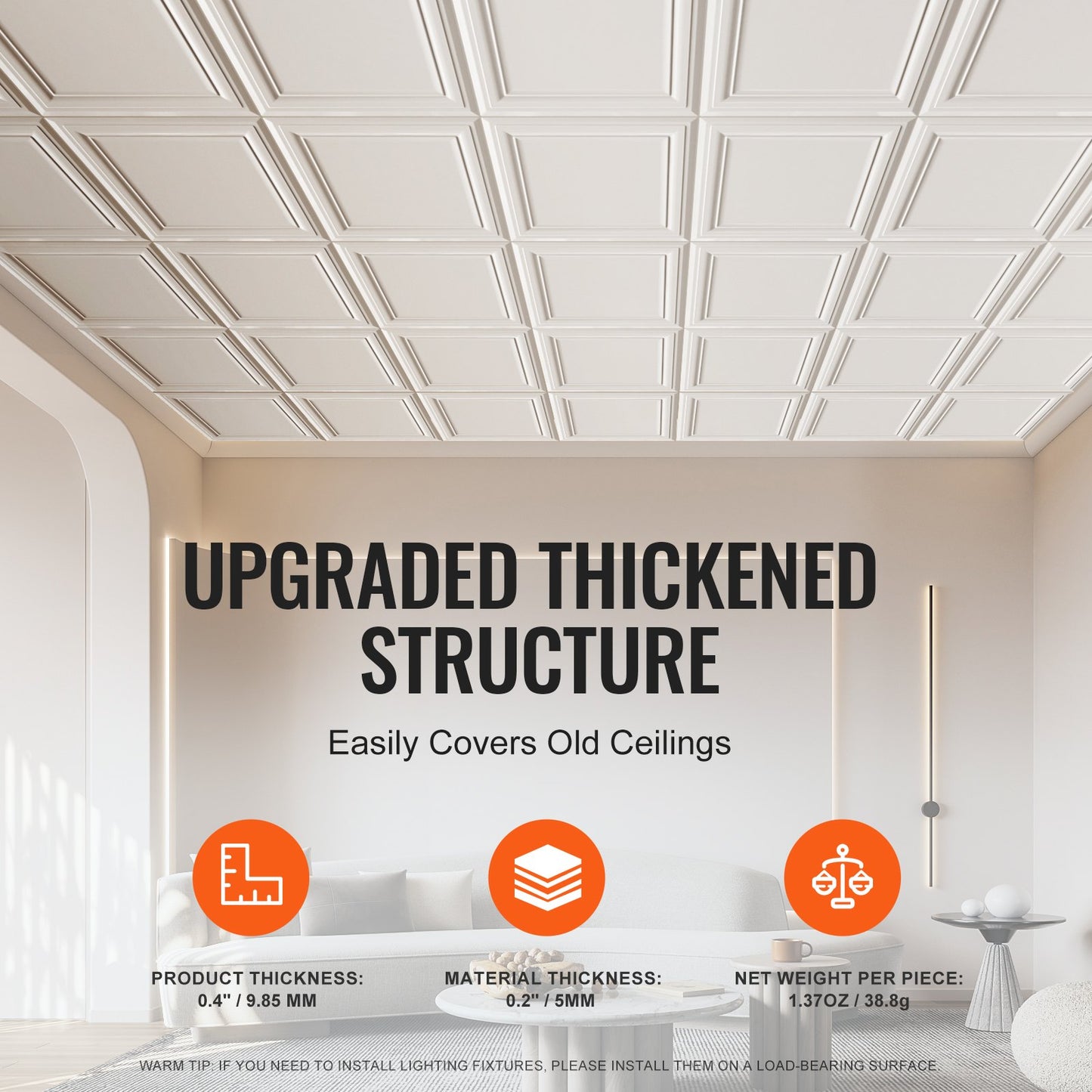 Ceiling Tiles 48-Pack 20 x 20 in Polystyrene Easy Installation Glue-up - Image 4