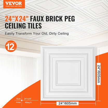 Ceiling Tiles 12-Pack 24 x 24 in PVC Easy Installation White Peg Pattern - Image 2