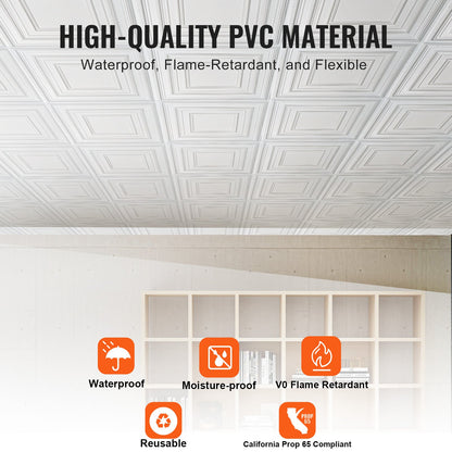 Ceiling Tiles 12-Pack 24 x 24 in PVC Easy Installation White Peg Pattern - Image 3
