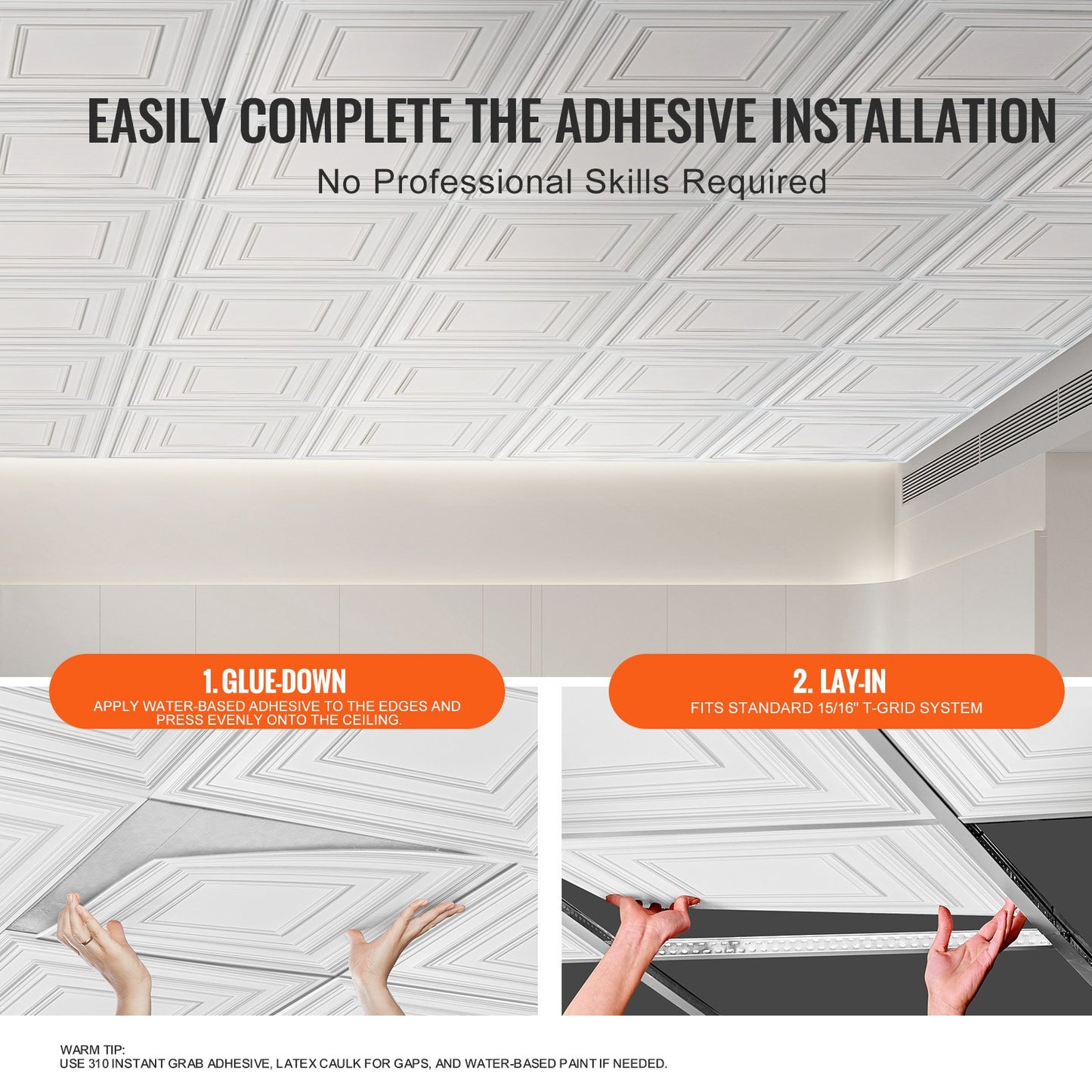 Ceiling Tiles 12-Pack 24 x 24 in PVC Easy Installation White Peg Pattern - Image 5