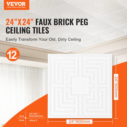 Ceiling Tiles 12-Pack 24 x 24 in PVC Easy Installation White Echo Pattern - Image 2