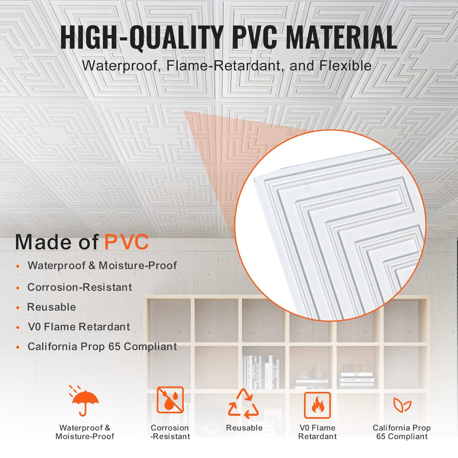 Ceiling Tiles 12-Pack 24 x 24 in PVC Easy Installation White Echo Pattern - Image 3