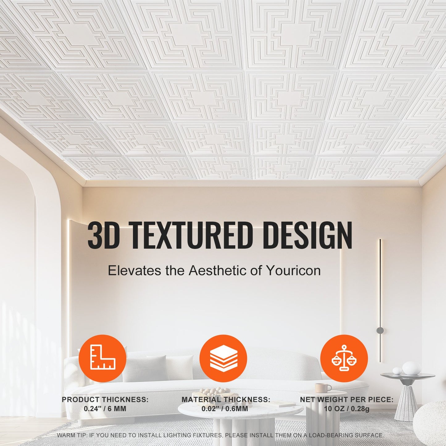 Ceiling Tiles 12-Pack 24 x 24 in PVC Easy Installation White Echo Pattern - Image 4