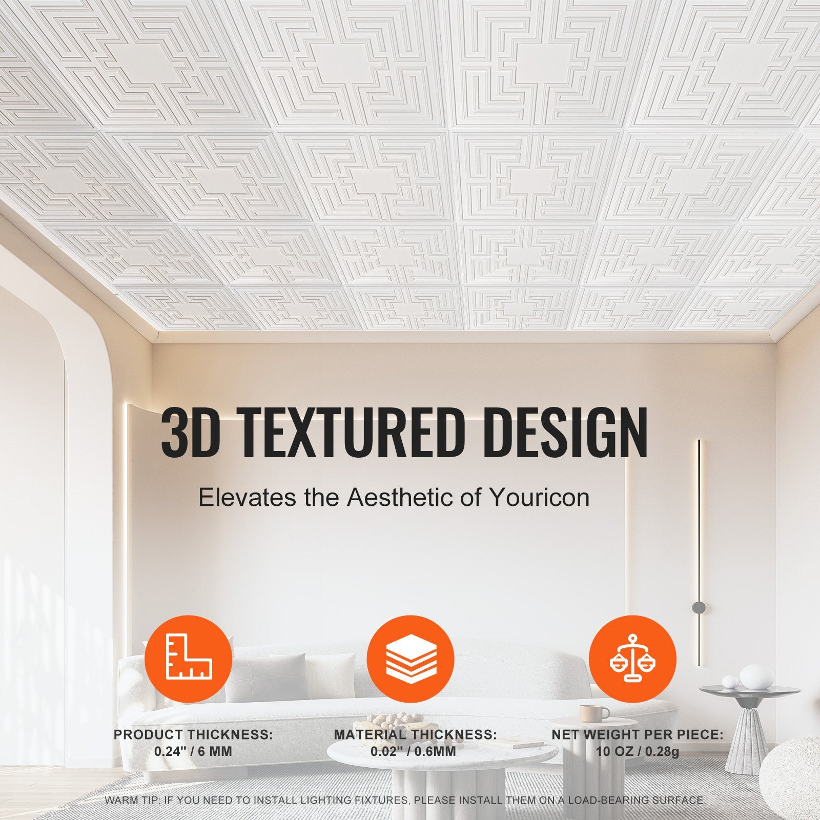 Ceiling Tiles 12-Pack 24 x 24 in PVC Easy Installation White Echo Pattern - Image 4