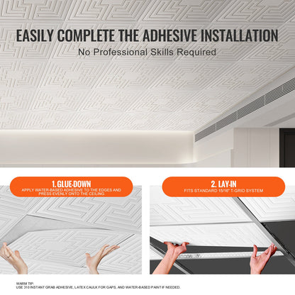 Ceiling Tiles 12-Pack 24 x 24 in PVC Easy Installation White Echo Pattern - Image 5