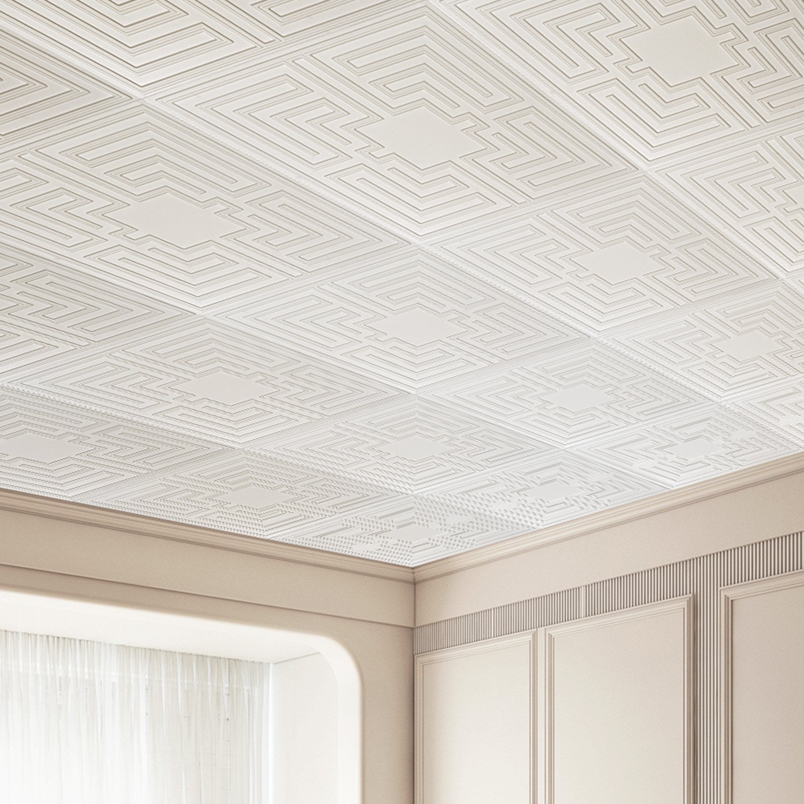Ceiling Tiles 12-Pack 24 x 24 in PVC Easy Installation White Echo Pattern - Image 8