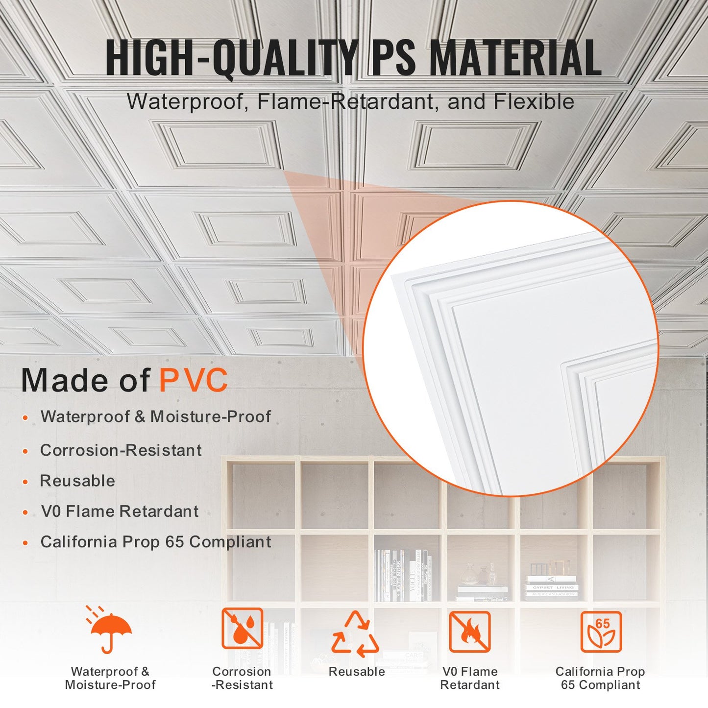 Ceiling Tiles 12-Pack 24 x 24 in PVC Easy Installation White Geometric - Image 3