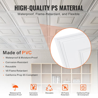 Ceiling Tiles 12-Pack 24 x 24 in PVC Easy Installation White Geometric - Image 3