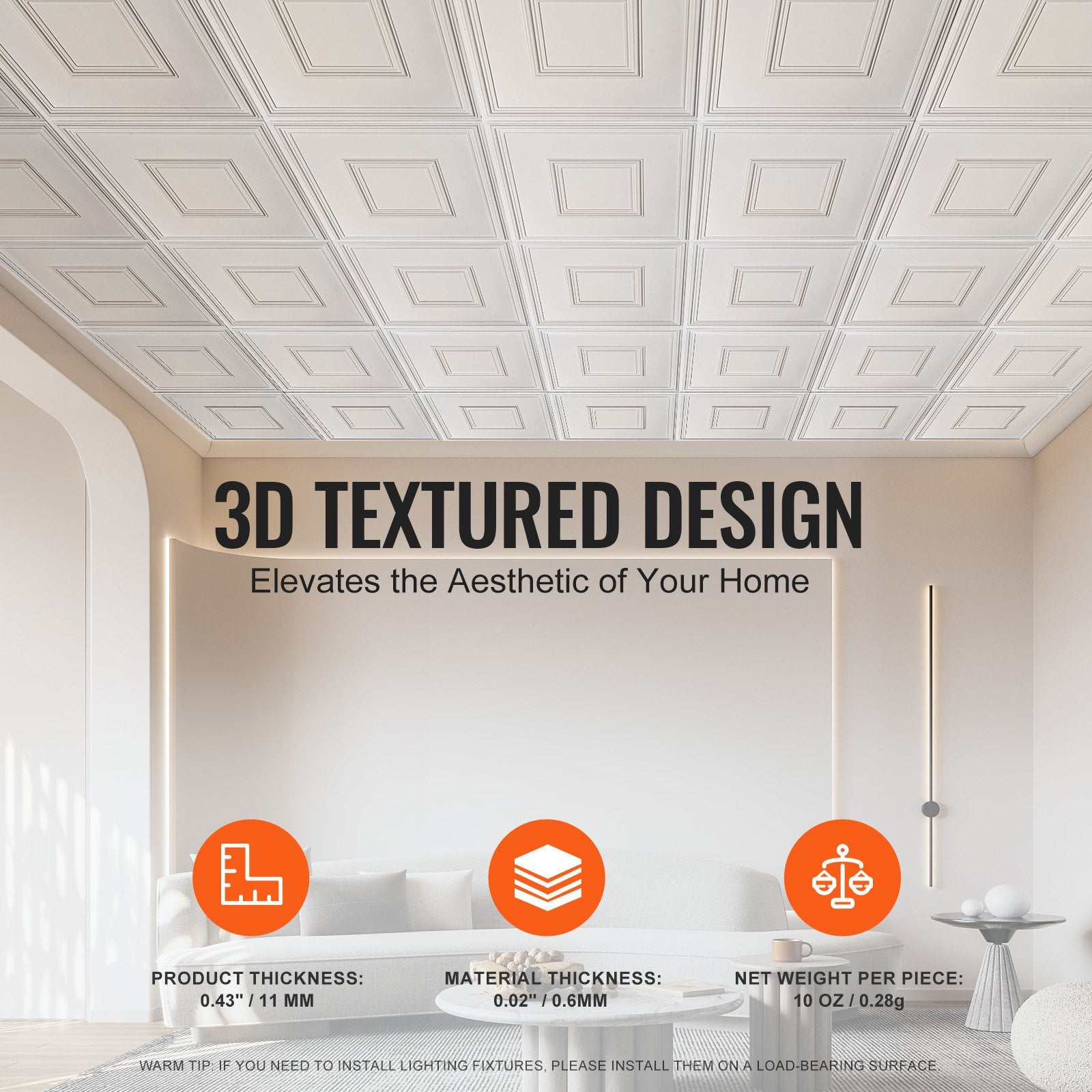 Ceiling Tiles 12-Pack 24 x 24 in PVC Easy Installation White Geometric - Image 4