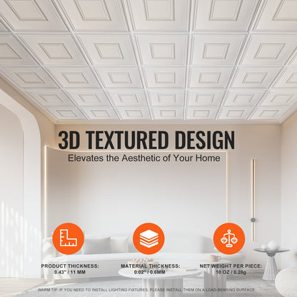 Ceiling Tiles 12-Pack 24 x 24 in PVC Easy Installation White Geometric - Image 4