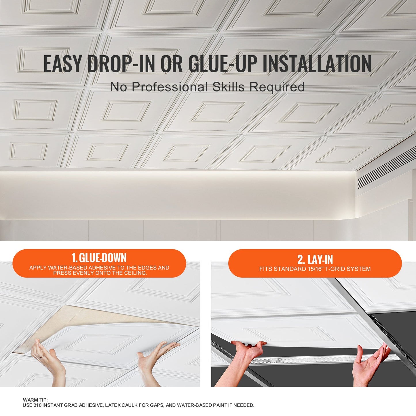 Ceiling Tiles 12-Pack 24 x 24 in PVC Easy Installation White Geometric - Image 5
