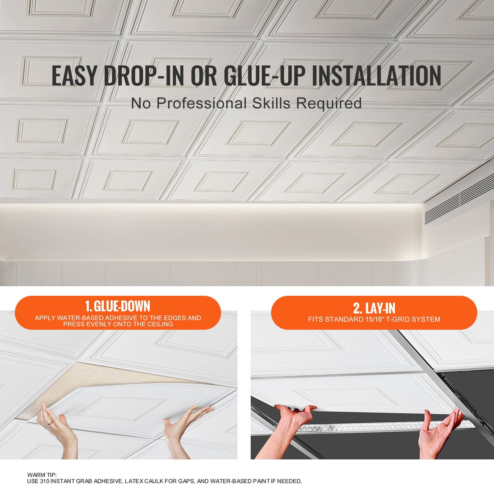 Ceiling Tiles 12-Pack 24 x 24 in PVC Easy Installation White Geometric - Image 5