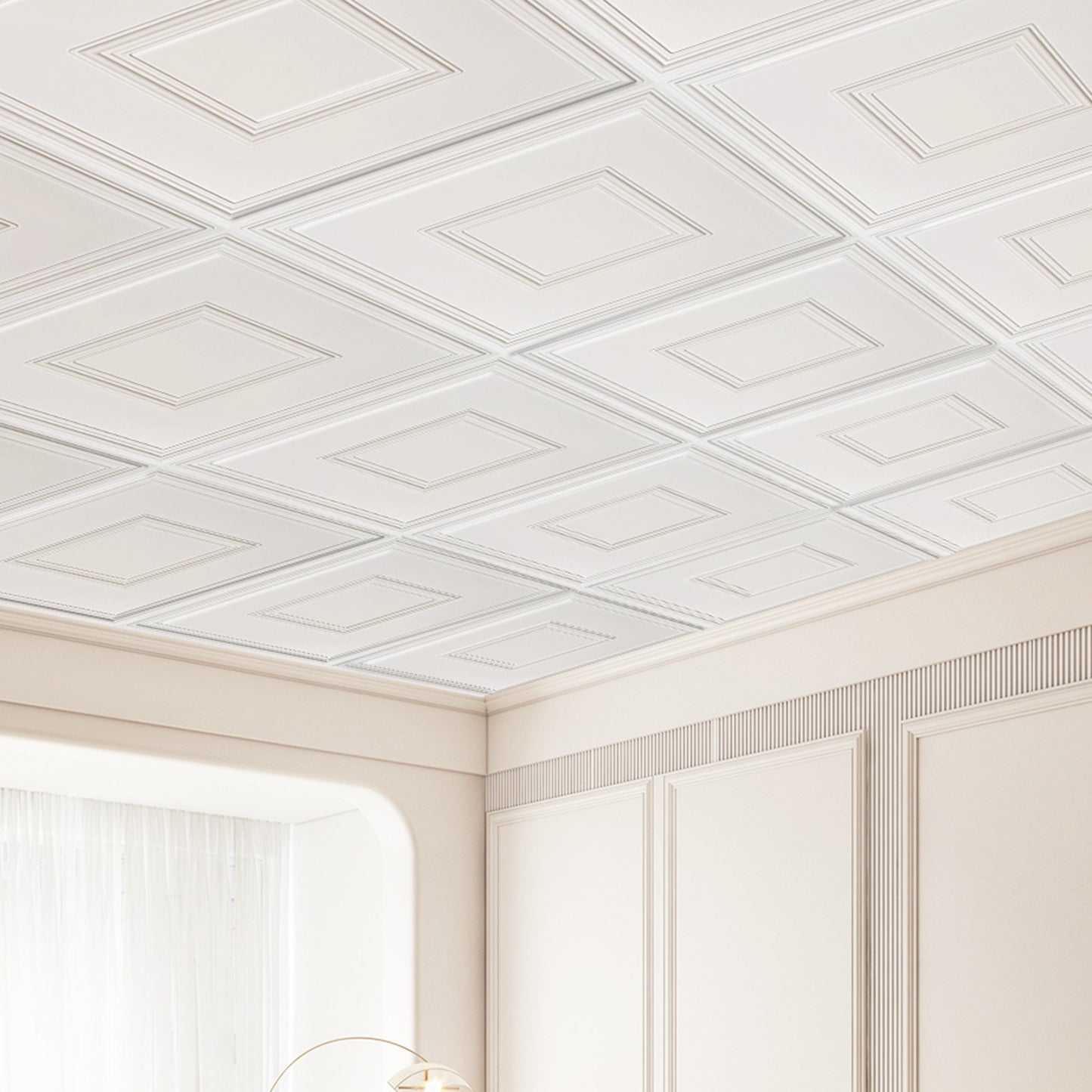Ceiling Tiles 12-Pack 24 x 24 in PVC Easy Installation White Geometric - Image 8
