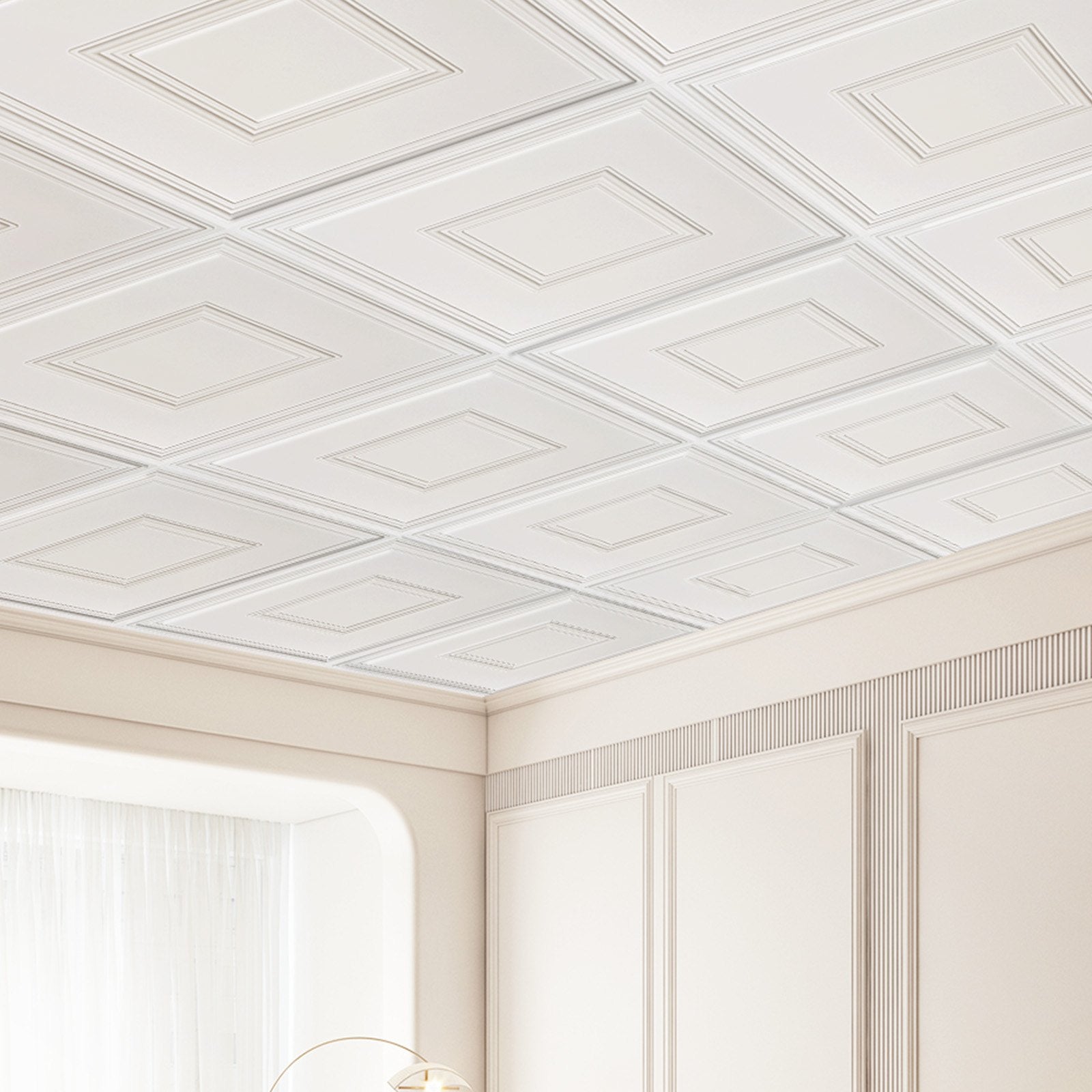Ceiling Tiles 12-Pack 24 x 24 in PVC Easy Installation White Geometric - Image 8