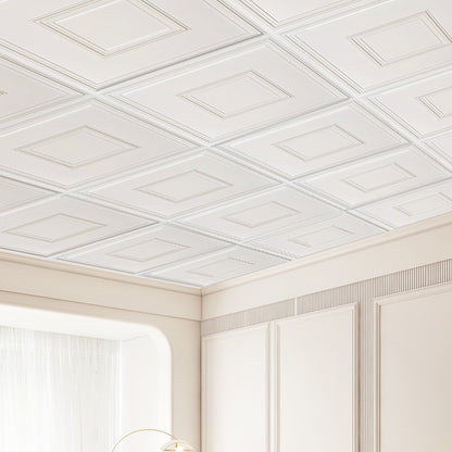 Ceiling Tiles 12-Pack 24 x 24 in PVC Easy Installation White Geometric - Image 8