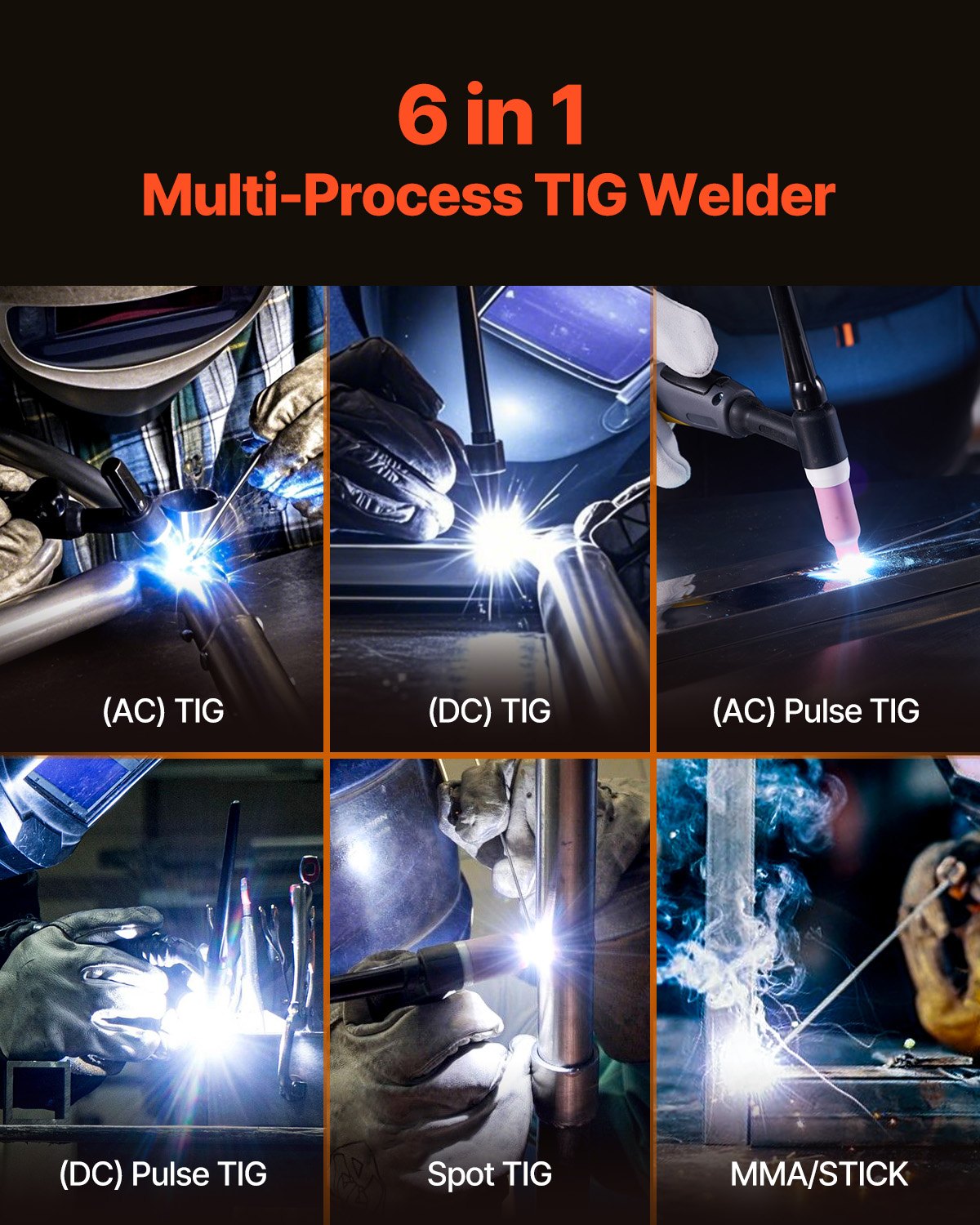 TIG Welder, 200A 6-In-1 Aluminum Welding Machine (LED Display) - AC TIG/DC TIG/AC Pulse TIG/DC Pulse TIG/Spot TIG/MMA(Stick), Electric Welder with Synergic Control IGBT - Image 2