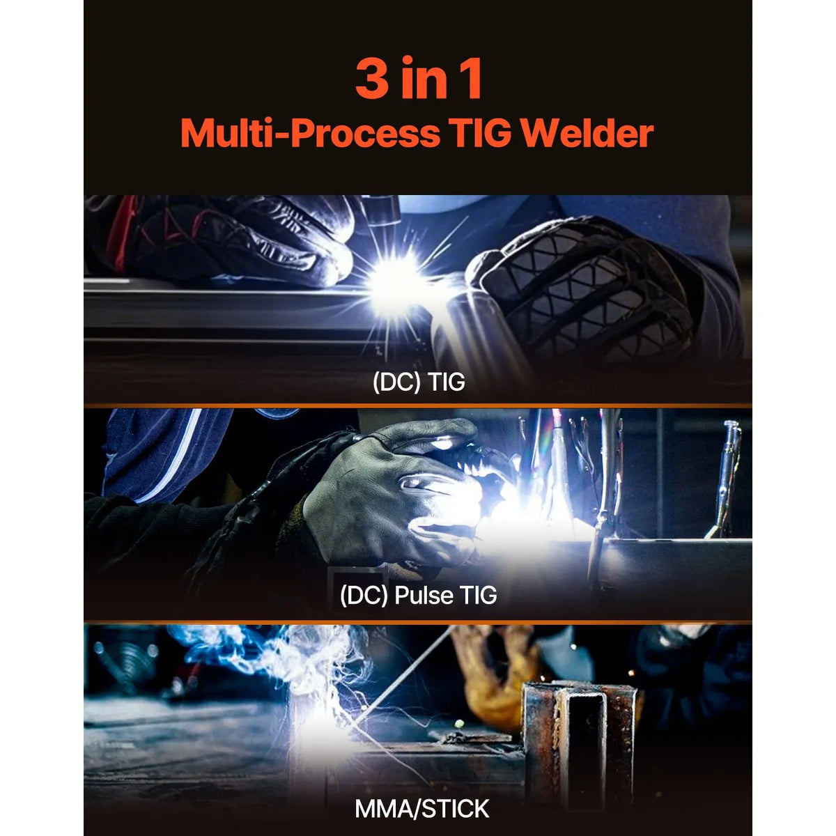 TIG Welder, 205A 3-In-1 Welding Machine (Large LED Display)- DC TIG/DC Pulse TIG/MMA(Stick), Electric Welder with IGBT Inverter High-Frequency Start - Image 2