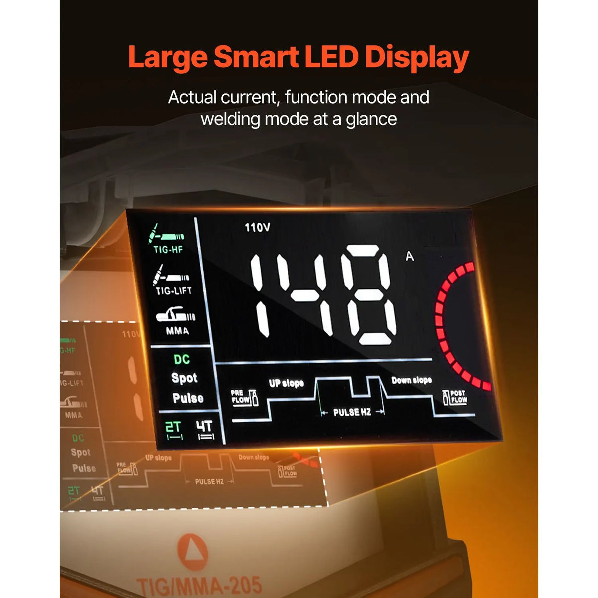 TIG Welder, 205A 3-In-1 Welding Machine (Large LED Display)- DC TIG/DC Pulse TIG/MMA(Stick), Electric Welder with IGBT Inverter High-Frequency Start - Image 3