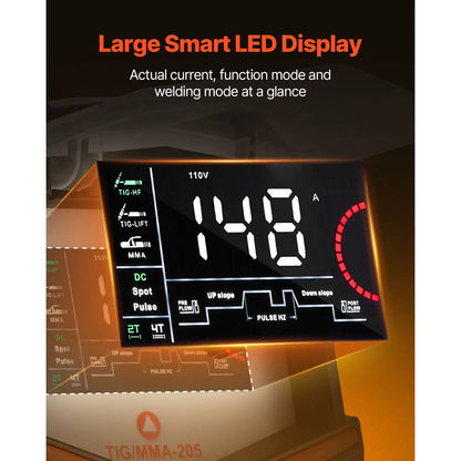 TIG Welder, 205A 3-In-1 Welding Machine (Large LED Display)- DC TIG/DC Pulse TIG/MMA(Stick), Electric Welder with IGBT Inverter High-Frequency Start - Image 3
