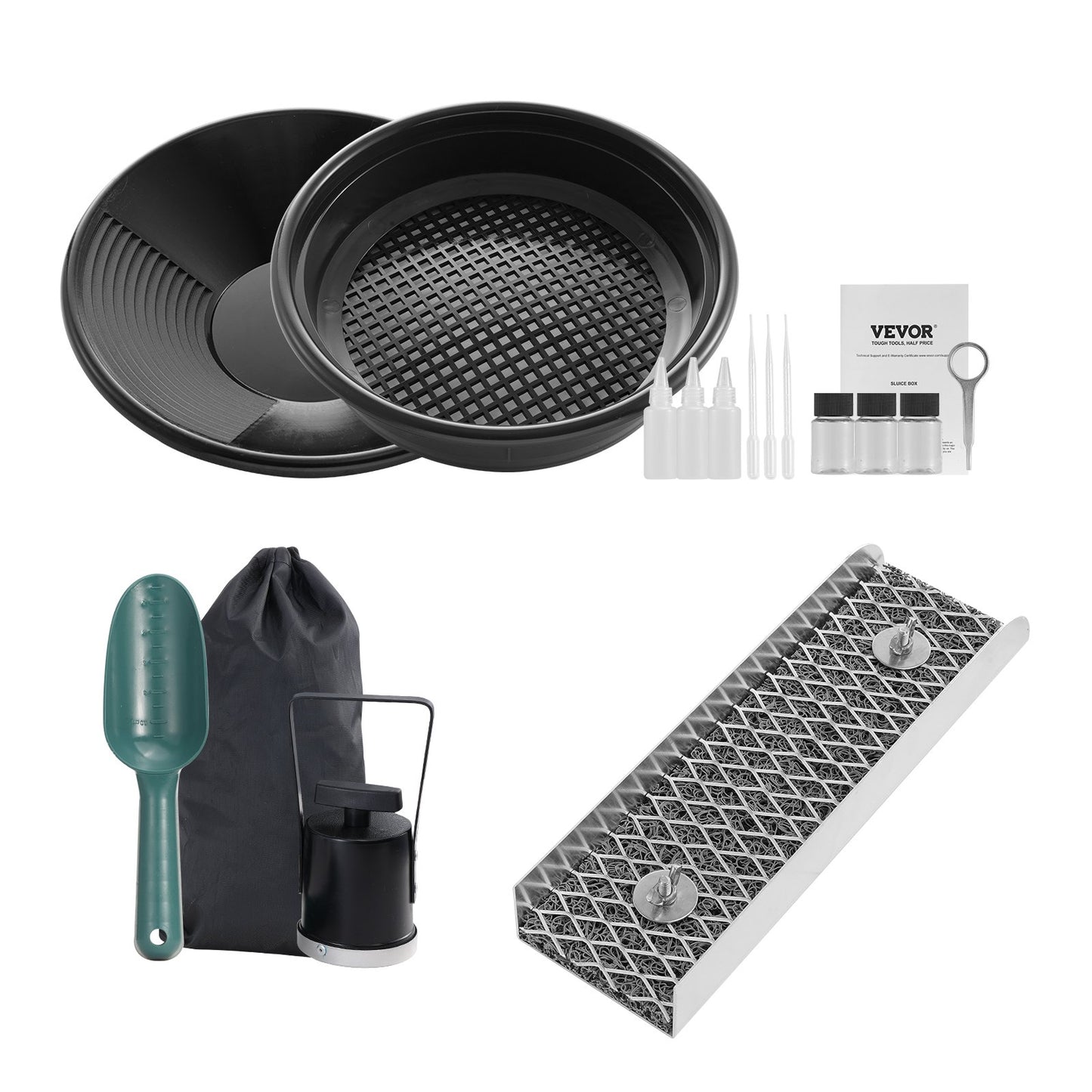 Gold Panning Kit With Mini Sluice Box, 12" Aluminum Gold Mining Equipment, 16 PCS Gold Prospecting Kit with Gold Pan, Classifier Screen, Separating Magnet, Drawstring Backpack and Accessories - Image 9