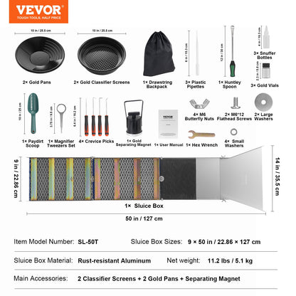 Gold Panning Kit With Sluice Box, 50" Aluminum Gold Mining Equipment, 23 PCS Gold Prospecting Kit with Gold Pan, Classifier Screen, Separating Magnet, Drawstring Backpack and Accessories - Image 7