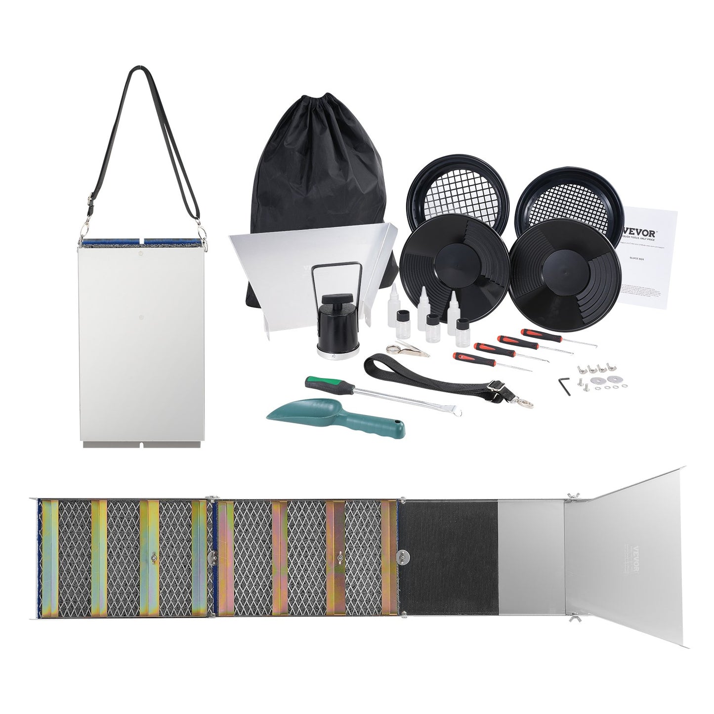 Gold Panning Kit With Sluice Box, 50" Aluminum Gold Mining Equipment, 23 PCS Gold Prospecting Kit with Gold Pan, Classifier Screen, Separating Magnet, Drawstring Backpack and Accessories - Image 9