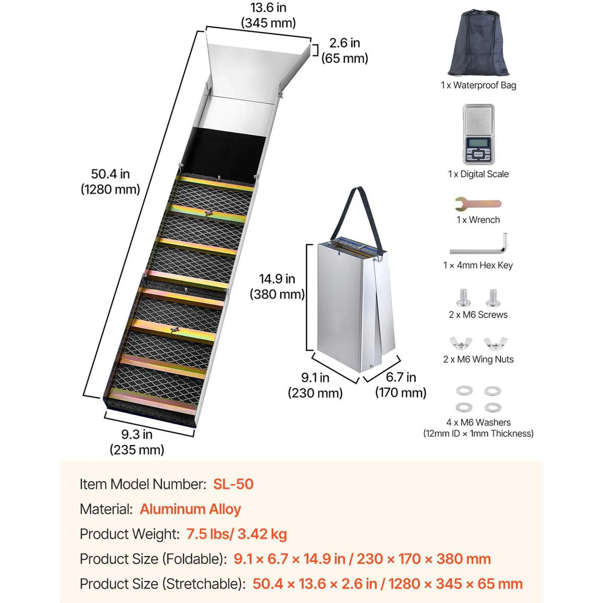 Folding Aluminum Alloy Sluice Box, Compact 50" Sluice Boxes for Gold, Lightweight Gold Sluice Equipment, Portable Sluice Boxes with Miner's Moss, River, Creek, Gold Panning, Prospecting, Dredg - Image 5