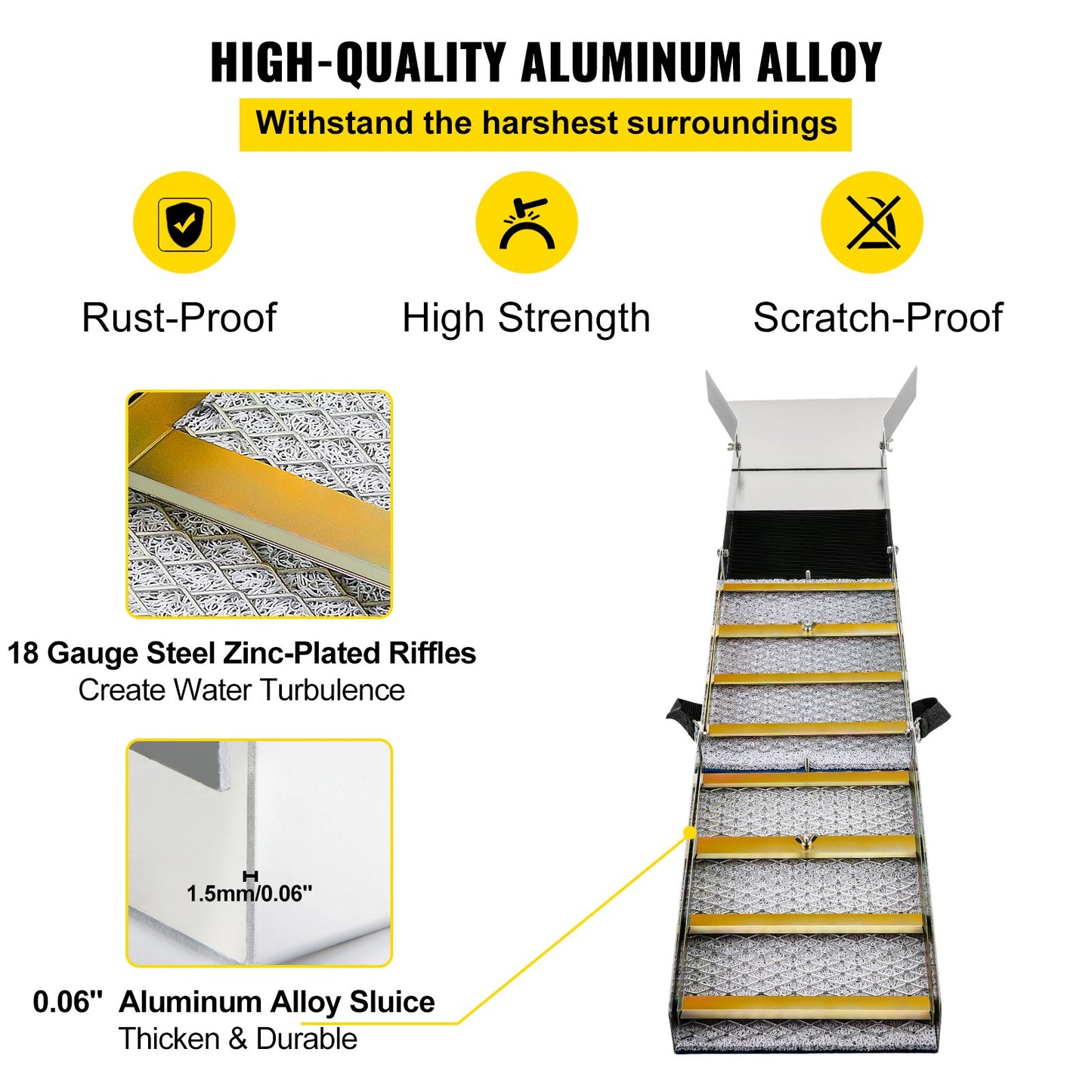 Folding Aluminum Alloy Sluice Box, Compact 50" Sluice Boxes for Gold, Lightweight Gold Sluice Equipment, Portable Sluice Boxes with Miner's Moss, River, Creek, Gold Panning, Prospecting, Dredg - Image 4