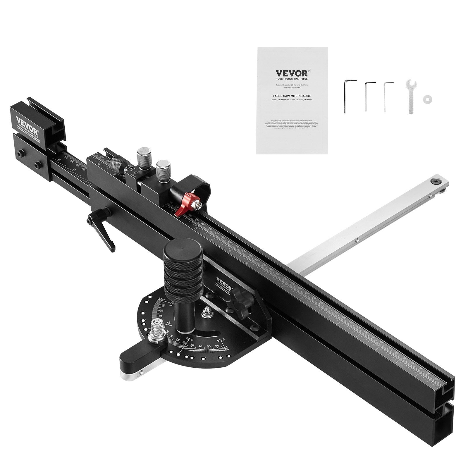 Precision Miter Gauge, Standard Slot 3/4'' x 3/8'', Aluminum Alloy Table Saw Miter Gauge with 19-35 in Grating 15 Angle Stops Adjustable Spring Loaded Plunger and Removable Disc, for Woodworking - Image 9