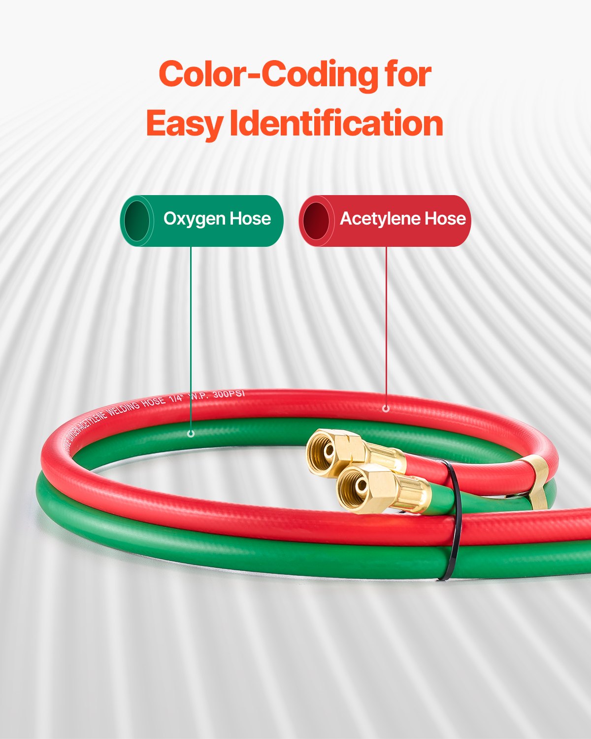 Oxygen Acetylene Hose, 1/4-Inch x 25FT Oxy Acetylene Hose with 9/16"-18 B Fitting, 300PSI T Grade Welding Cutting Torch Twin Hose, Compatible with Oxygen, Acetylene, Propane and Other Fuel Gases - Image 5
