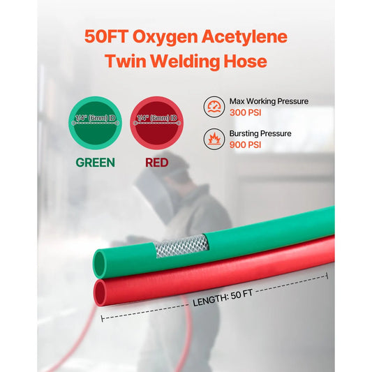 Oxygen Acetylene Hose 1/4-Inch x 50FT T Grade Hose 300PSI Max Working Pressure - Image 2