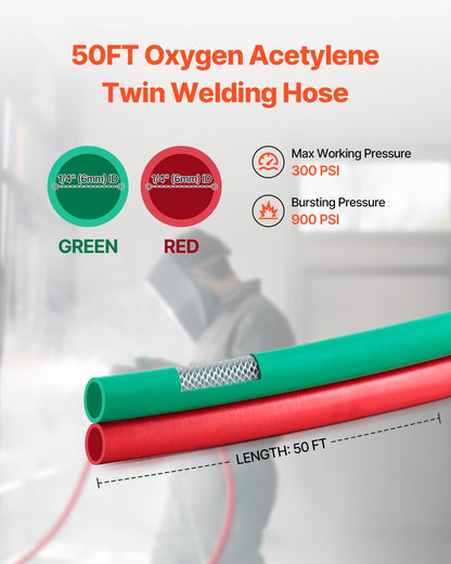 Oxygen Acetylene Hose 1/4-Inch x 50FT T Grade Hose 300PSI Max Working Pressure - Image 2