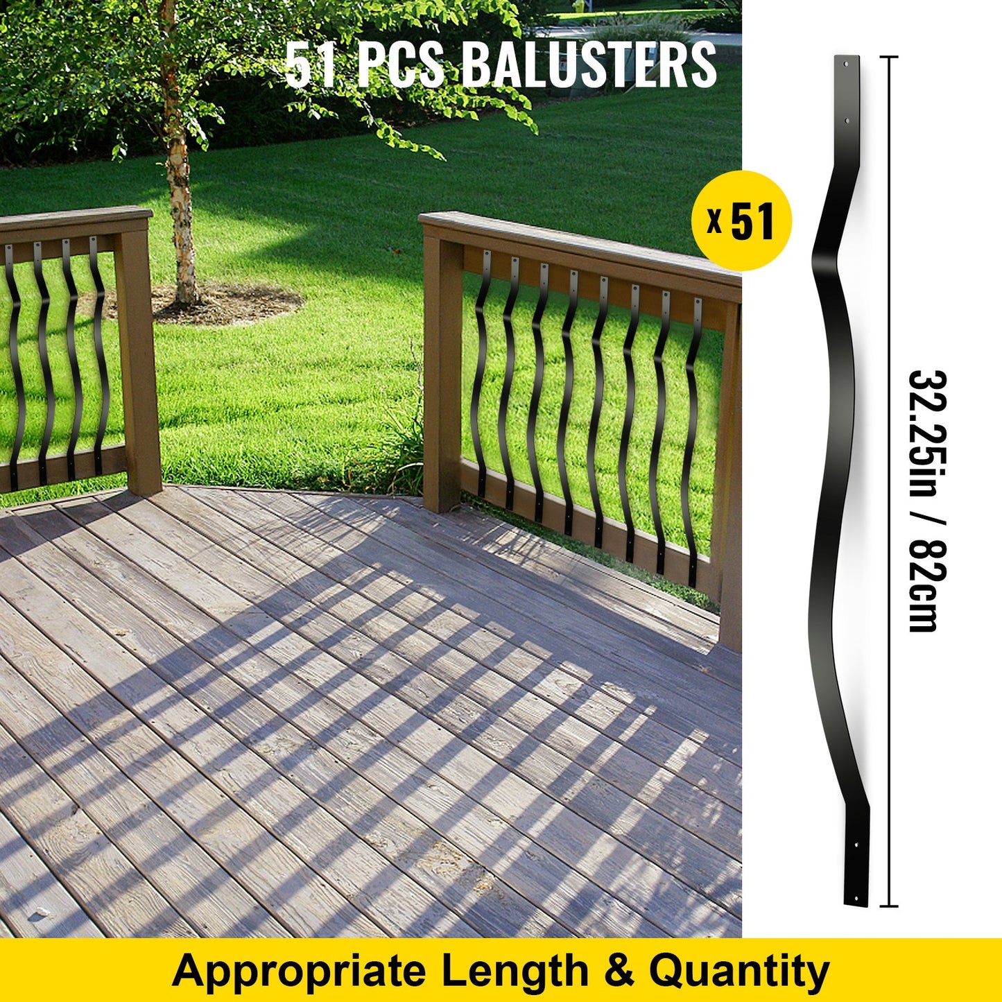 Deck Balusters, 51 Pack Metal Deck Spindles, 32.25\"x1\" Staircase Baluster with Screws, Iron Deck Railing for Wood and Composite Deck, Stylish Baluster for Outdoor Stair Deck Porch - Image 3