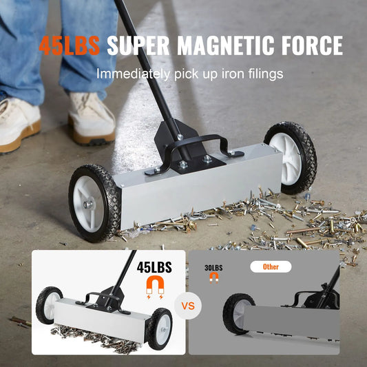 Rolling Magnetic Sweeper with Wheels, Push-Type Magnetic Pick Up Sweeper, Large Magnet Pickup Lawn Sweeper, 20.4kg Magnet with Telescoping Handle, Easy Cleanup of Workshop Garage Yard - Image 2