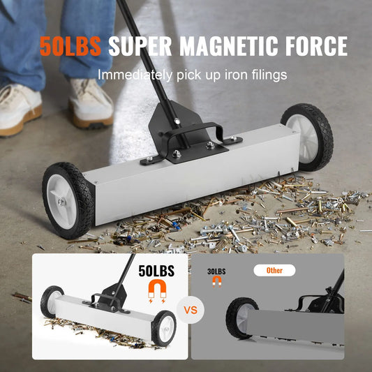 22.6 kg Rolling Magnetic Sweeper with Wheels, Push-Type Magnetic Pick Up Sweeper, Large Magnet Pickup Lawn Sweeper with Telescoping Handle, Easy Cleanup of Workshop Garage Yard - Image 2
