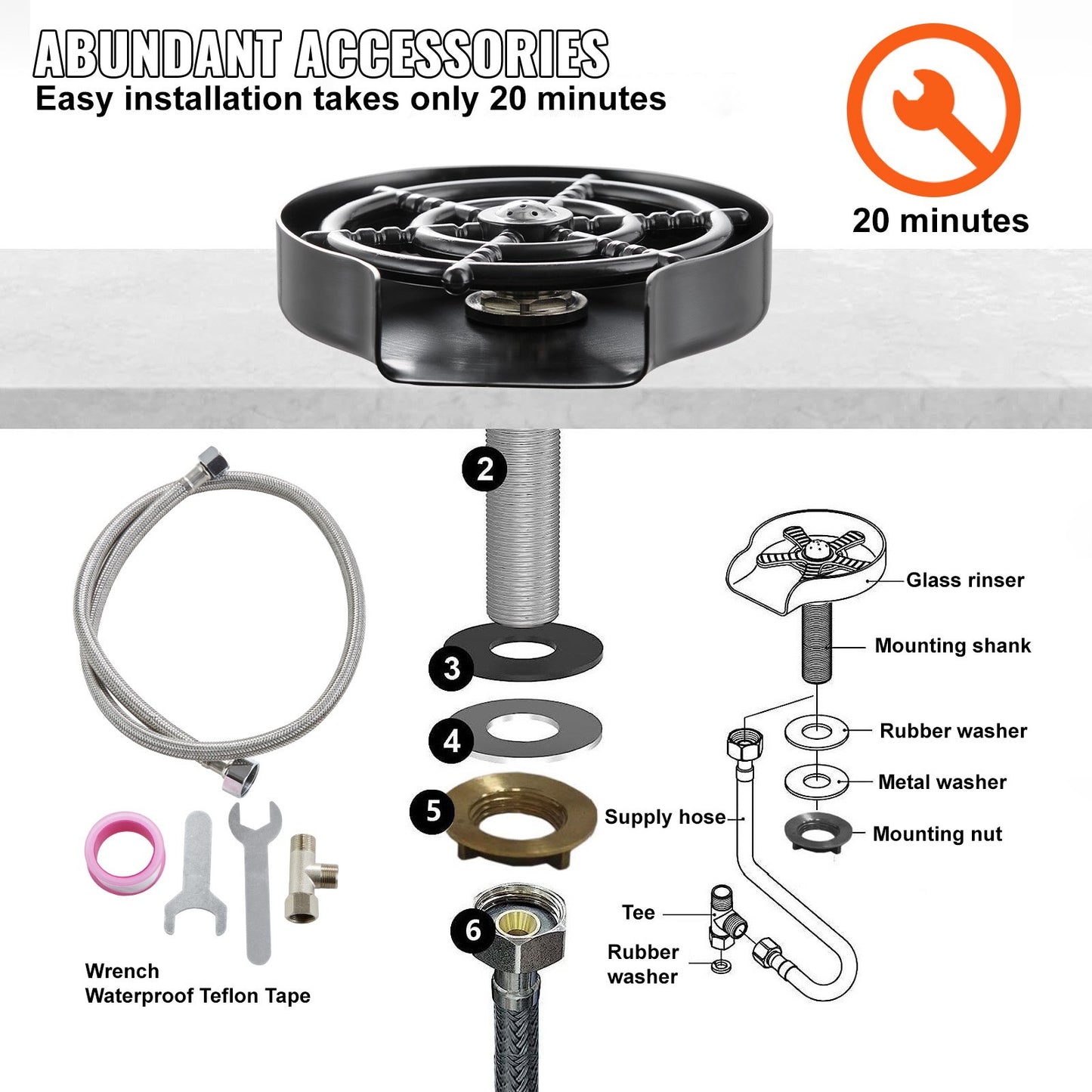 Glass Rinser 10-Hole 360 Rotating Stainless Steel Washer ABS Cup Holder - Image 5