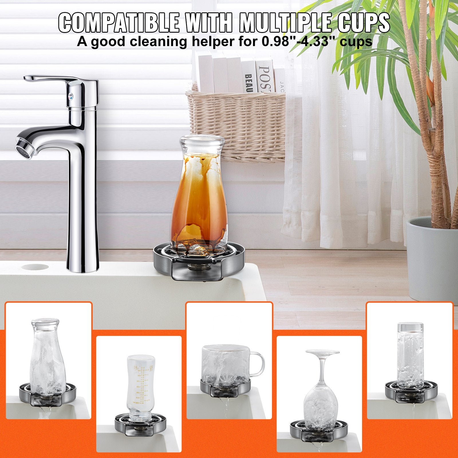 Glass Rinser 10-Hole Rotating Stainless Steel Washer ABS Cup Holder - Image 3
